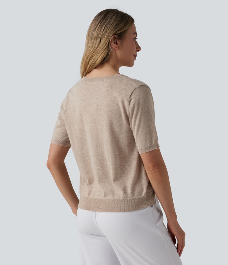 rundhalsausschnitt kurzärmelige arbeitsstrickjacke aus wollmischung