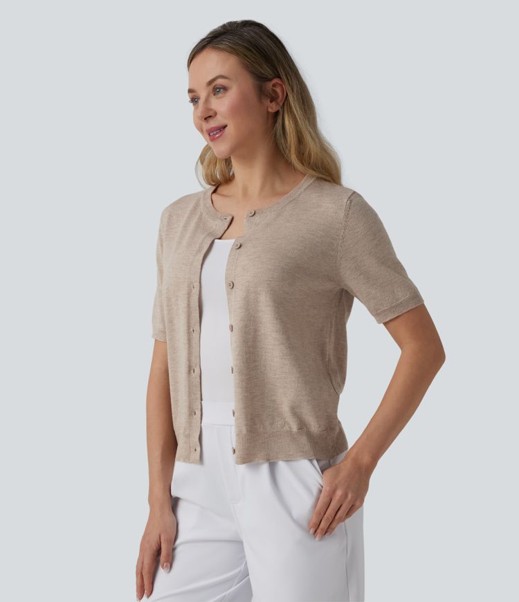 rundhalsausschnitt kurzärmelige arbeitsstrickjacke aus wollmischung