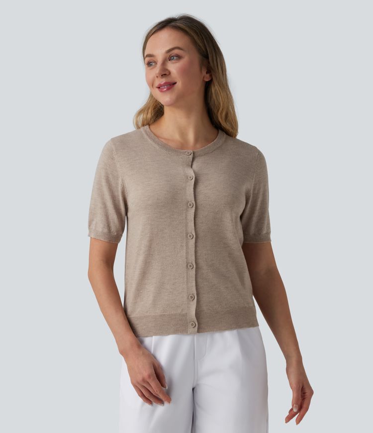 rundhalsausschnitt kurzärmelige arbeitsstrickjacke aus wollmischung