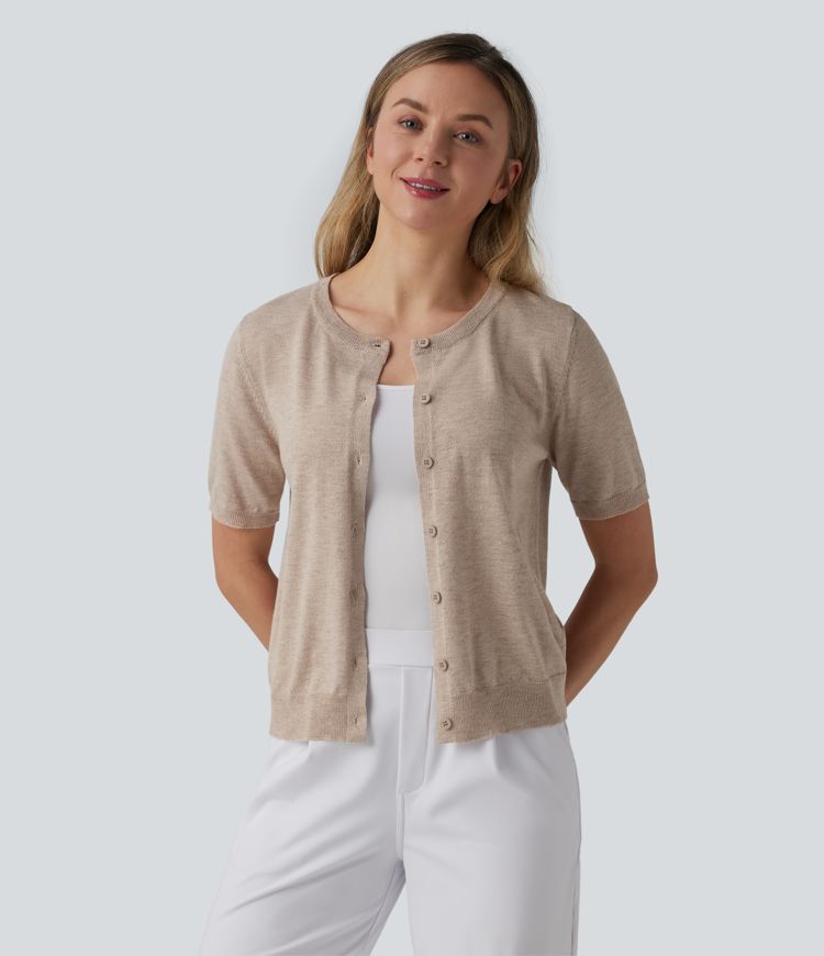 rundhalsausschnitt kurzärmelige arbeitsstrickjacke aus wollmischung