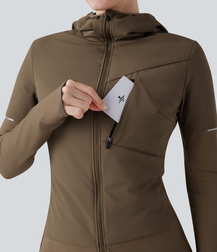 kapuzen-laufjacke mit reißverschluss langen Ärmeln daumenlöchern und tasche