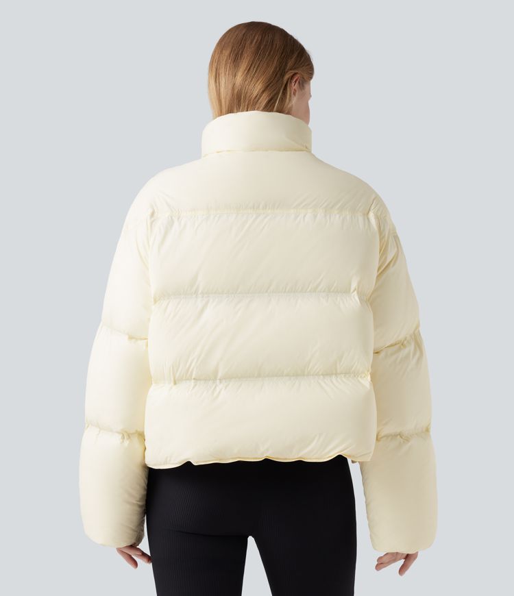 lässige steppjacke mit stehkragen kordelzug am saum und taschen
