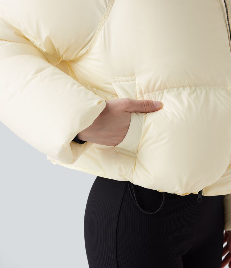 lässige steppjacke mit stehkragen kordelzug am saum und taschen