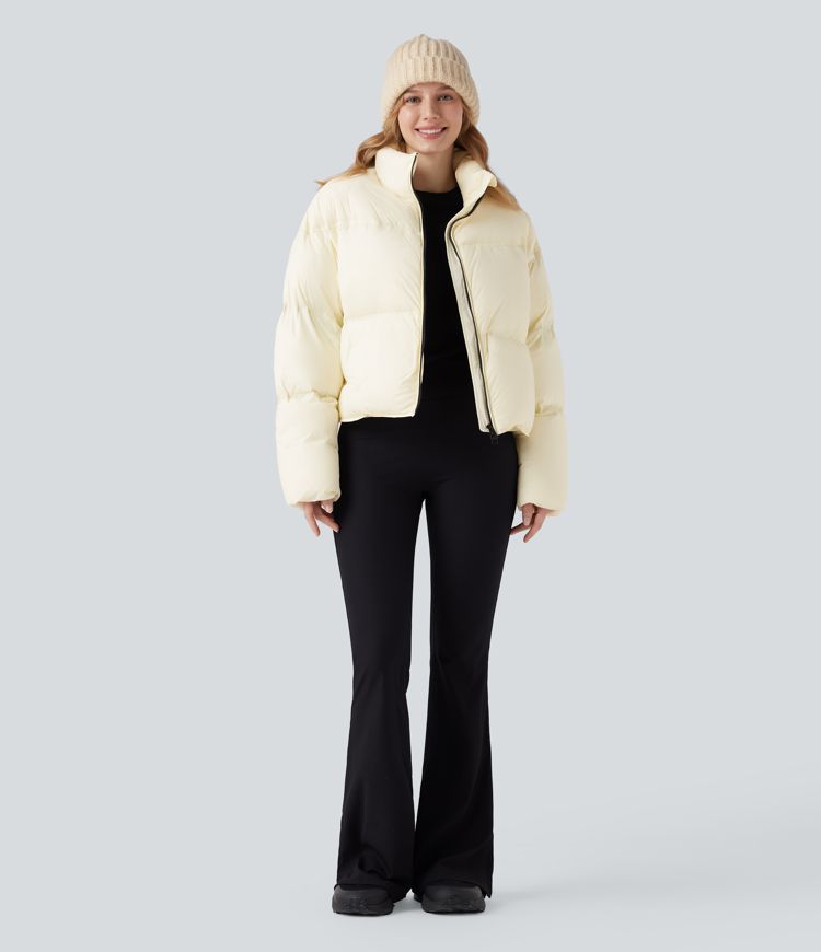 lässige steppjacke mit stehkragen kordelzug am saum und taschen