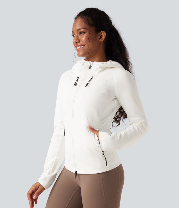 reflektierende daunen-laufjacke mit kapuze und taschen