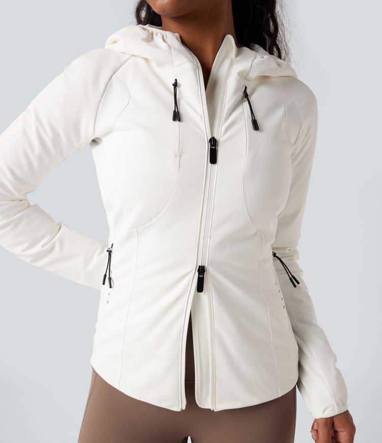 reflektierende daunen-laufjacke mit kapuze und taschen