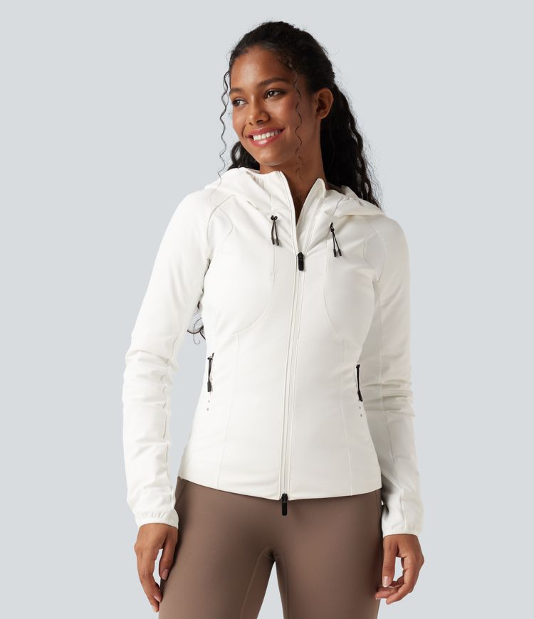 reflektierende daunen-laufjacke mit kapuze und taschen