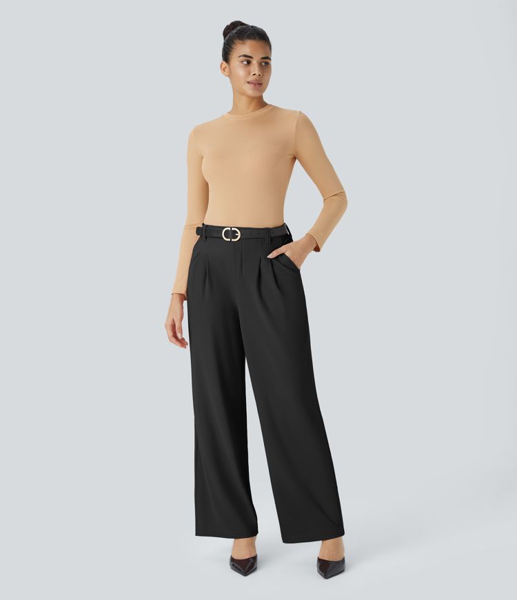 halara flex arbeitshose mit hohem bund taschen und weitem bein aus mikro-waffelgewebe