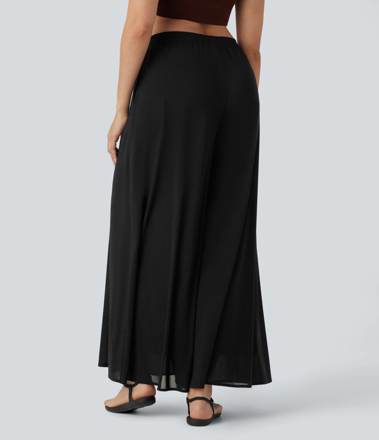 freizeithose mit hohem bund taschen mesh-einsätzen und weitem bein