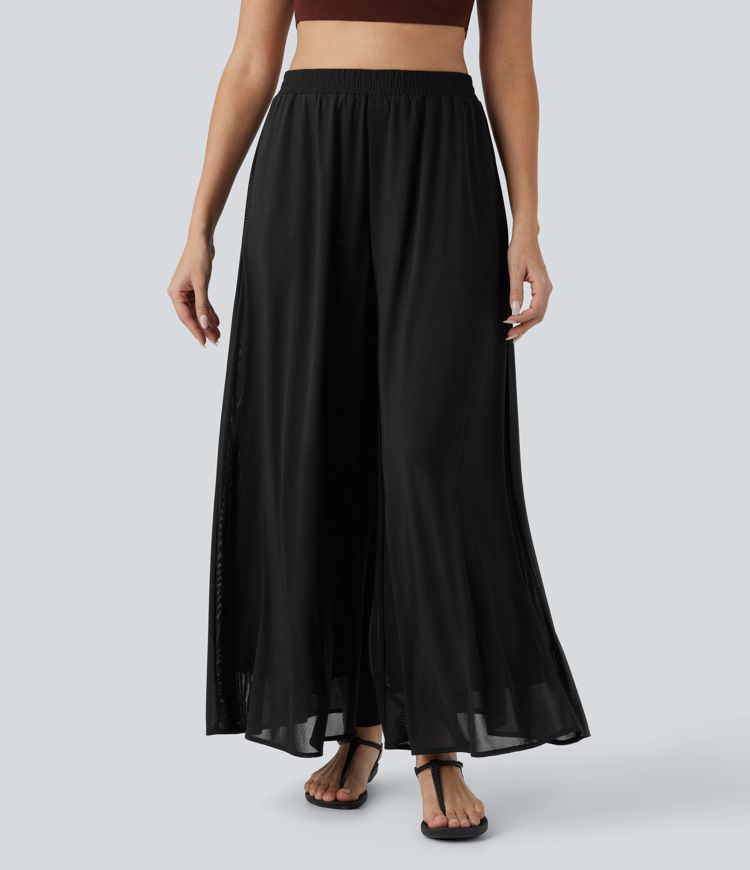 freizeithose mit hohem bund taschen mesh-einsätzen und weitem bein
