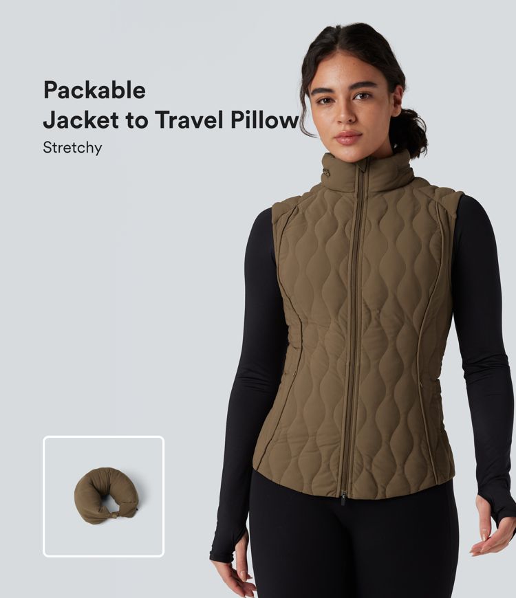 packbare hochgeschlossene gesteppte laufweste mit reißverschluss und taschen