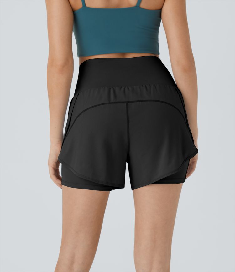 breezeful super high waisted curved hem 2-in-1 pocket quick dry yoga shorts 3.5