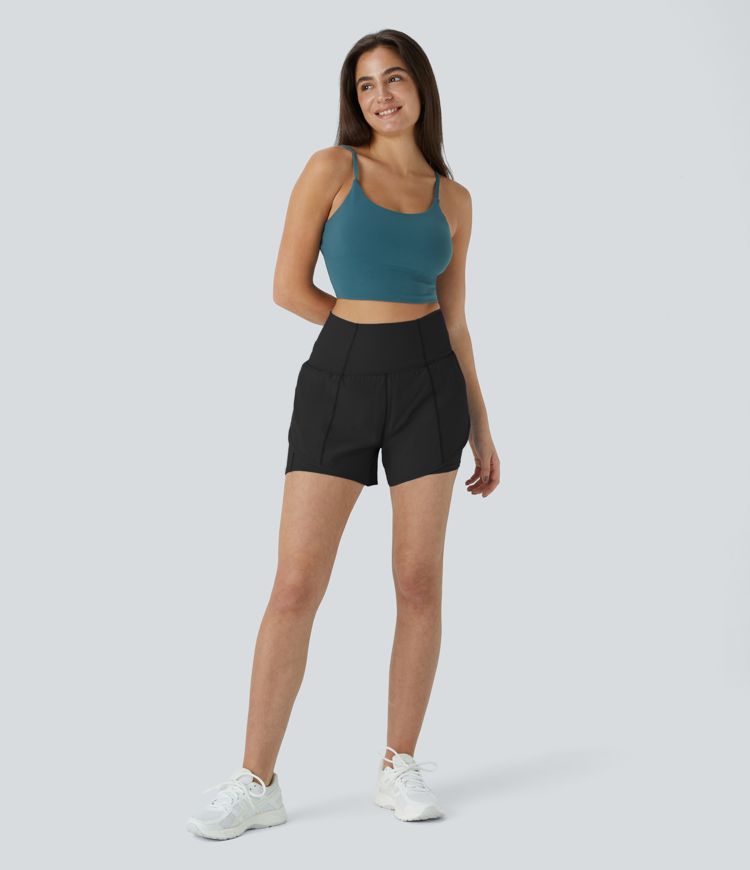 breezeful super high waisted curved hem 2-in-1 pocket quick dry yoga shorts 3.5