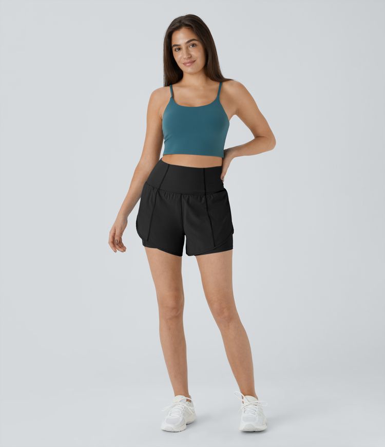 breezeful super high waisted curved hem 2-in-1 pocket quick dry yoga shorts 3.5