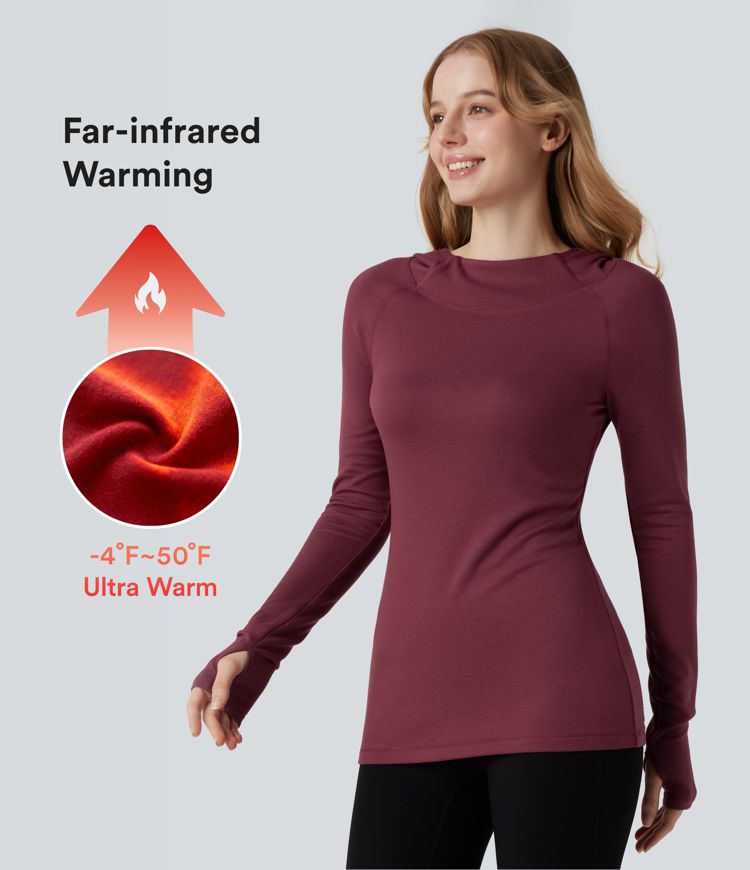 halara heatcore kapuzen-langarmshirt mit daumenlöchern wärmend ideal für yoga und sport