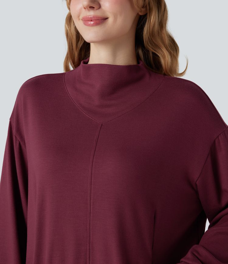 halara heatcore mock neck langarm-yoga-sporttop mit taschen