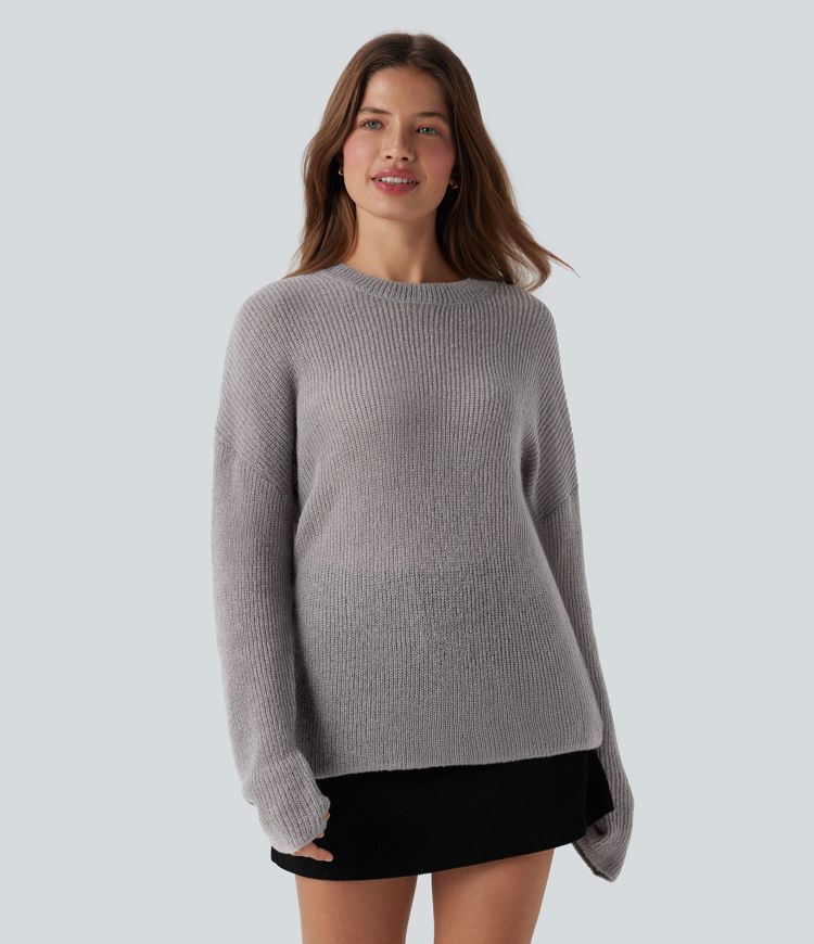 lässiger langarmpullover mit überschnittenen schultern
