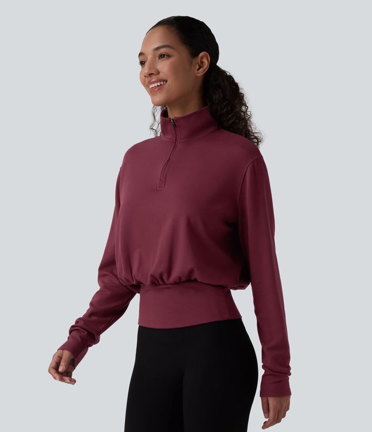 halara heatcore mock neck half zip langarm-arbeits-sweatshirt