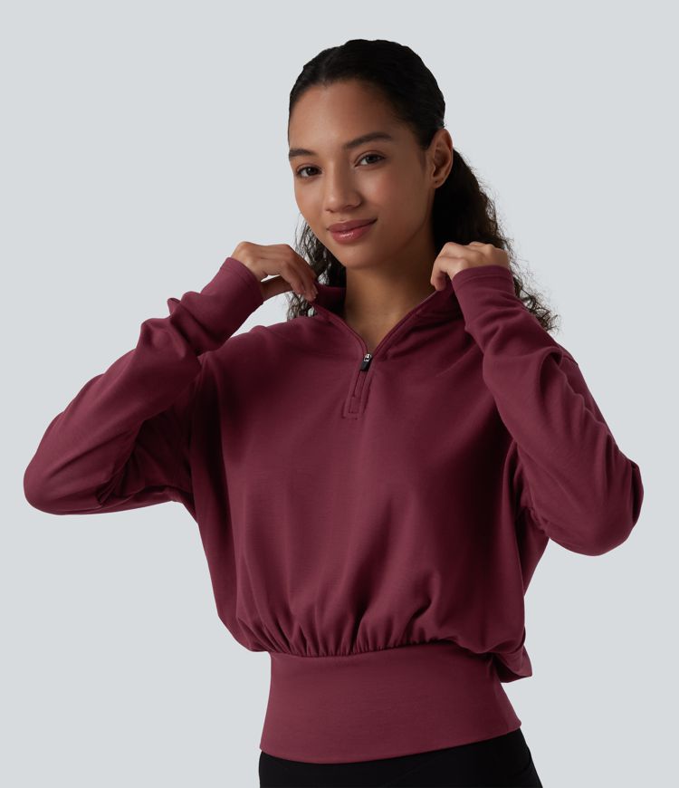 halara heatcore mock neck half zip langarm-arbeits-sweatshirt
