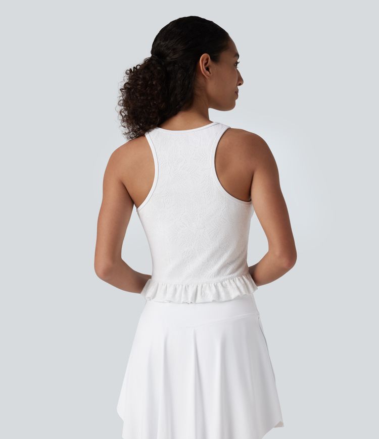 lässiges tanktop mit rundhalsausschnitt rüschensaum und spitze