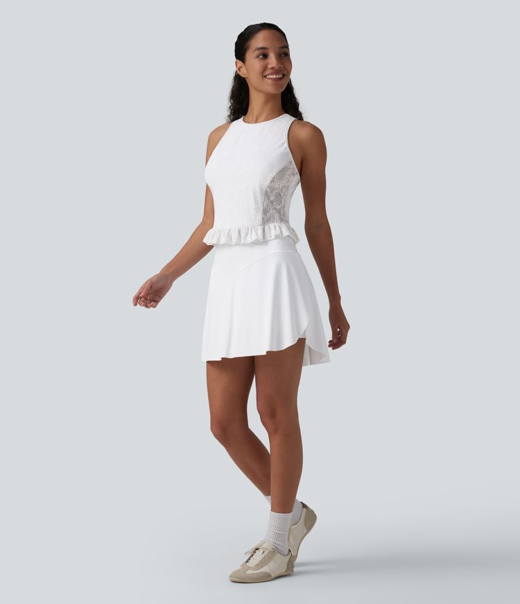lässiges tanktop mit rundhalsausschnitt rüschensaum und spitze