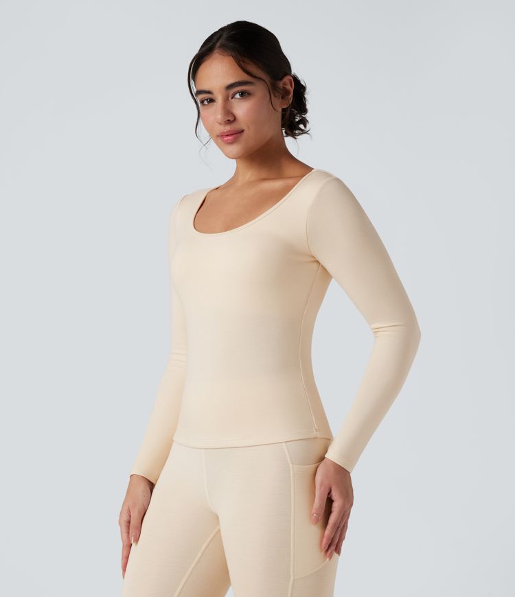 halara heatcore langarmshirt mit rundhalsausschnitt und integriertem bh – wärmend und lässig