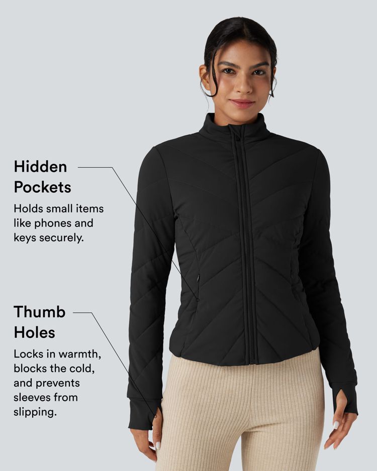 puffflex stehkragen lange Ärmel daumenlöcher lässige steppjacke mit taschen