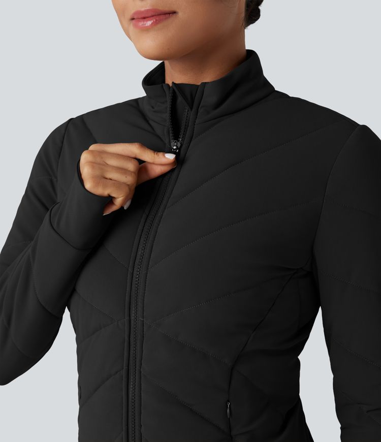 puffflex stehkragen lange Ärmel daumenlöcher lässige steppjacke mit taschen