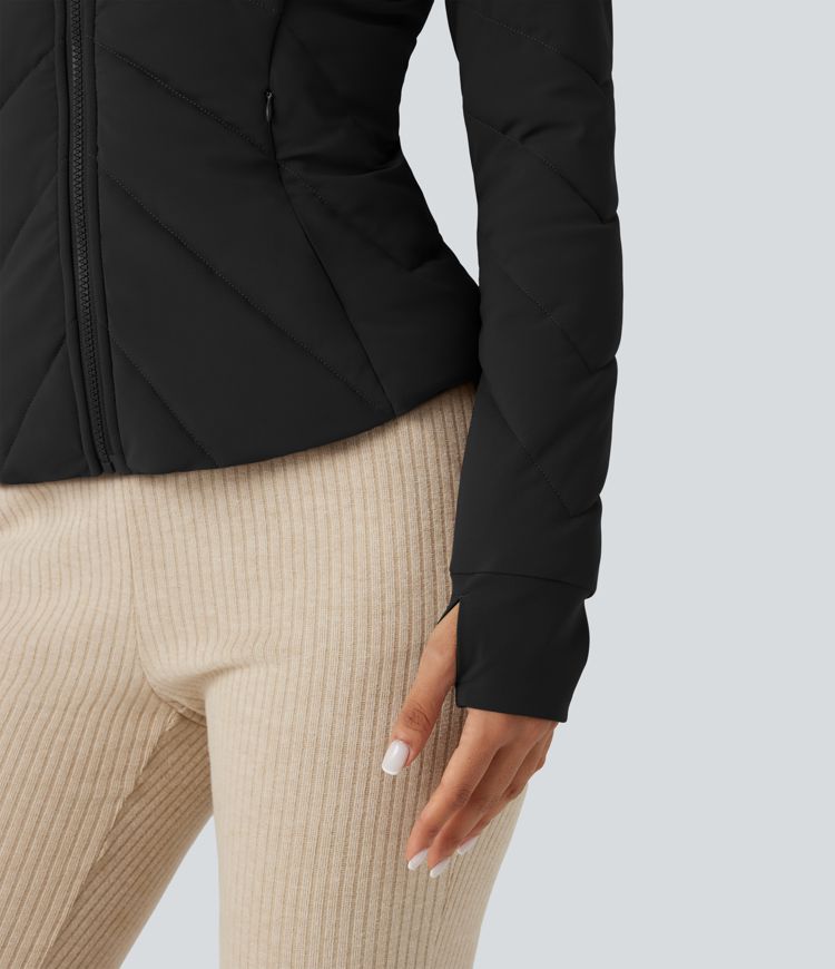 puffflex stehkragen lange Ärmel daumenlöcher lässige steppjacke mit taschen