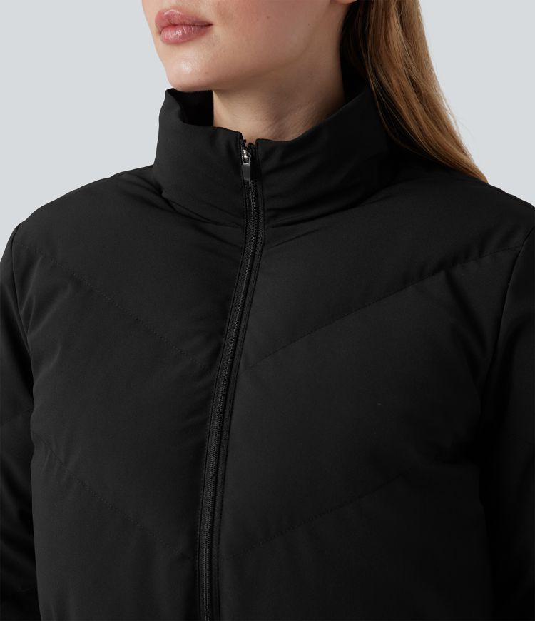 puffflex 3-in-1 stehkragen-pufferjacke in kurzem schnitt mit daumenlöchern abgerundetem saum und tasche