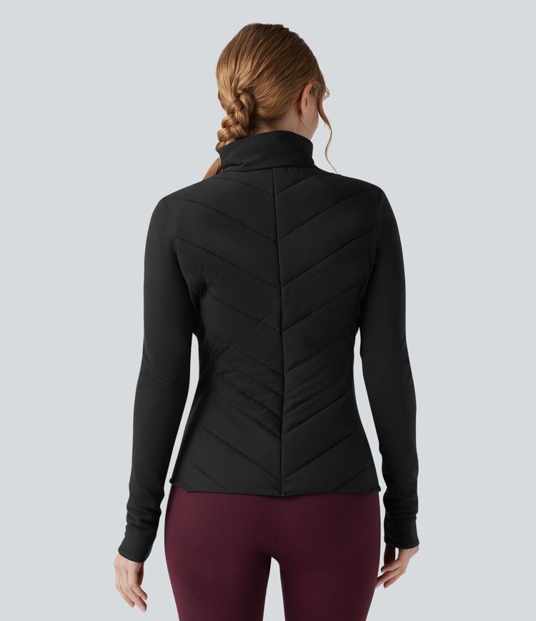 steppjacke mit stehkragen reißverschluss langen Ärmeln und taschen