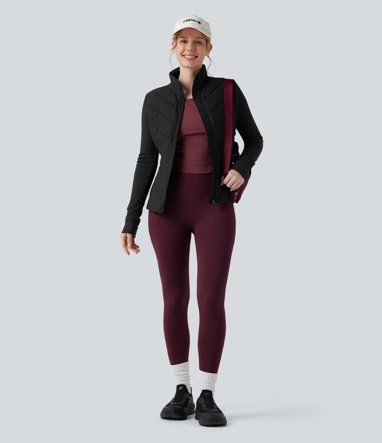steppjacke mit stehkragen reißverschluss langen Ärmeln und taschen