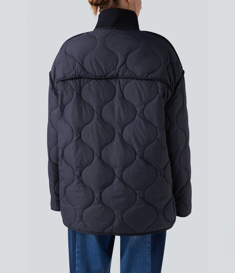 lässige gesteppte freizeitjacke mit hohem kragen reißverschluss langen Ärmeln und taschen