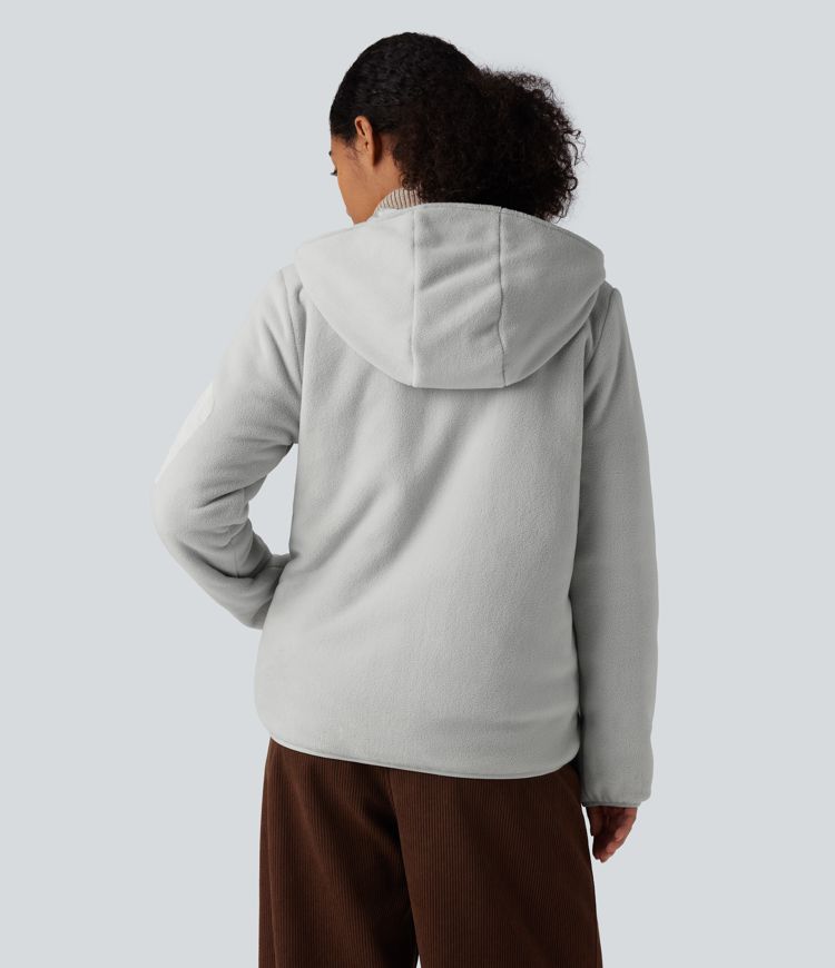 wendbare wattierte fleecejacke mit kapuze reißverschluss langen Ärmeln und taschen zwei looks in einem