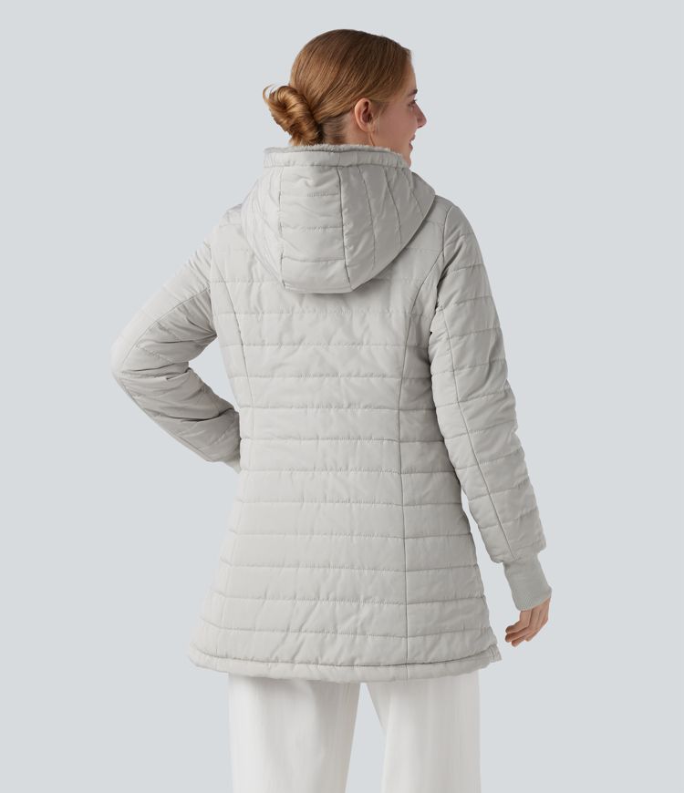 kapuzenjacke mit reißverschluss langen Ärmeln lässigem sherpa-kunstfellfutter und taschen