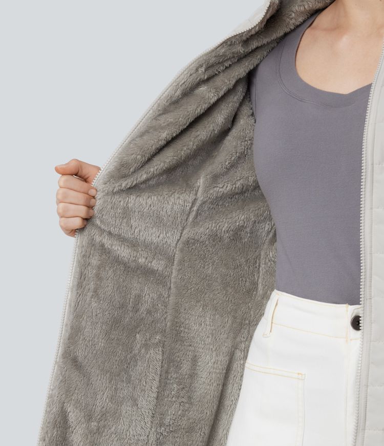 kapuzenjacke mit reißverschluss langen Ärmeln lässigem sherpa-kunstfellfutter und taschen