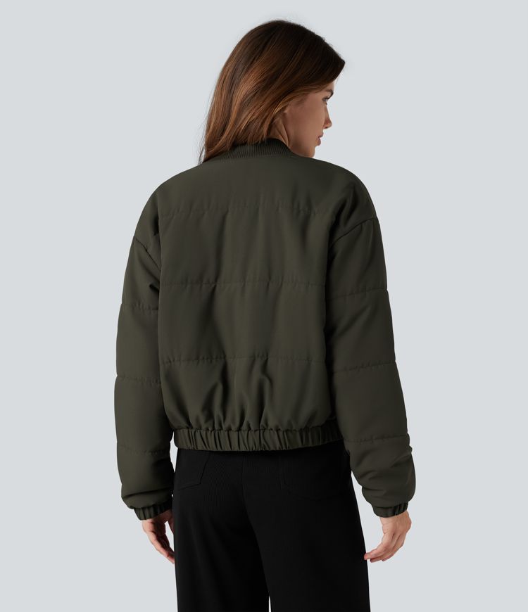 lässige bomberjacke mit durchgehendem reißverschluss und stepptaschen