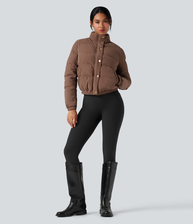 lässige cord-steppjacke mit stehkragen und taschen
