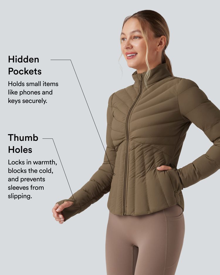 puffflex stehkragen daumenlöcher dehnbare wattierte trainingsjacke mit taschen