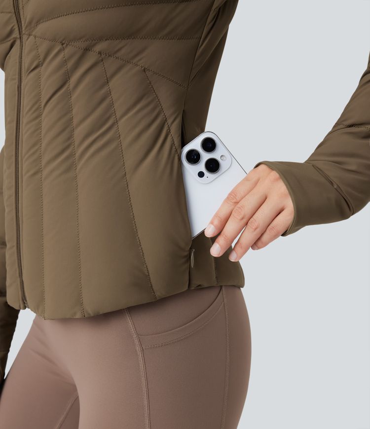 puffflex stehkragen daumenlöcher dehnbare wattierte trainingsjacke mit taschen