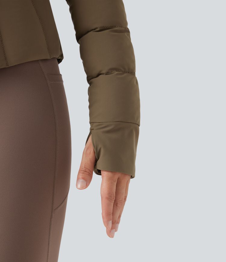 puffflex stehkragen daumenlöcher dehnbare wattierte trainingsjacke mit taschen