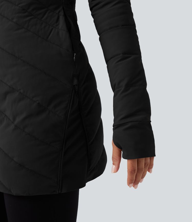 puffflex stehkragen lange Ärmel daumenlöcher reißverschluss am saum dehnbare schmal geschnittene lässige steppjacke mit taschen