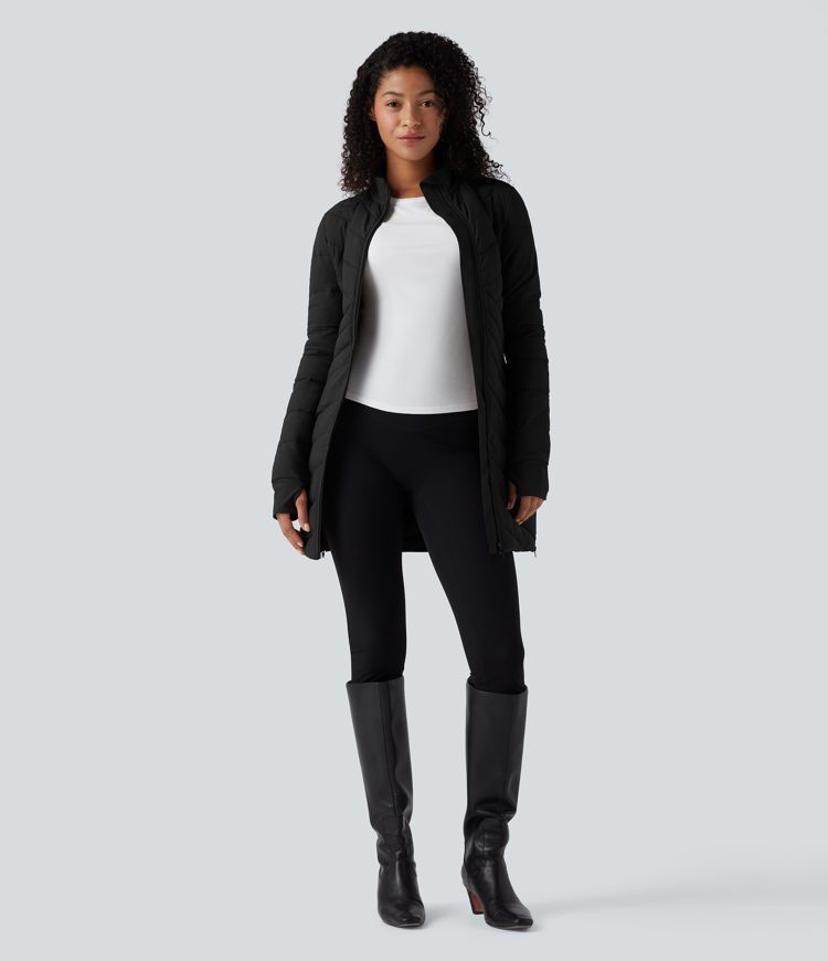 puffflex stehkragen lange Ärmel daumenlöcher reißverschluss am saum dehnbare schmal geschnittene lässige steppjacke mit taschen