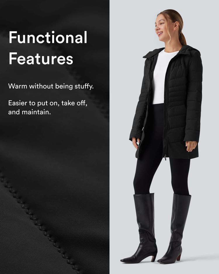puffflex kapuzenjacke lange dehnbare wattierte freizeitjacke mit taschen