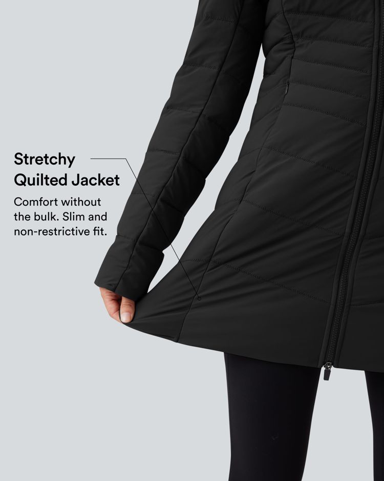 puffflex kapuzenjacke lange dehnbare wattierte freizeitjacke mit taschen