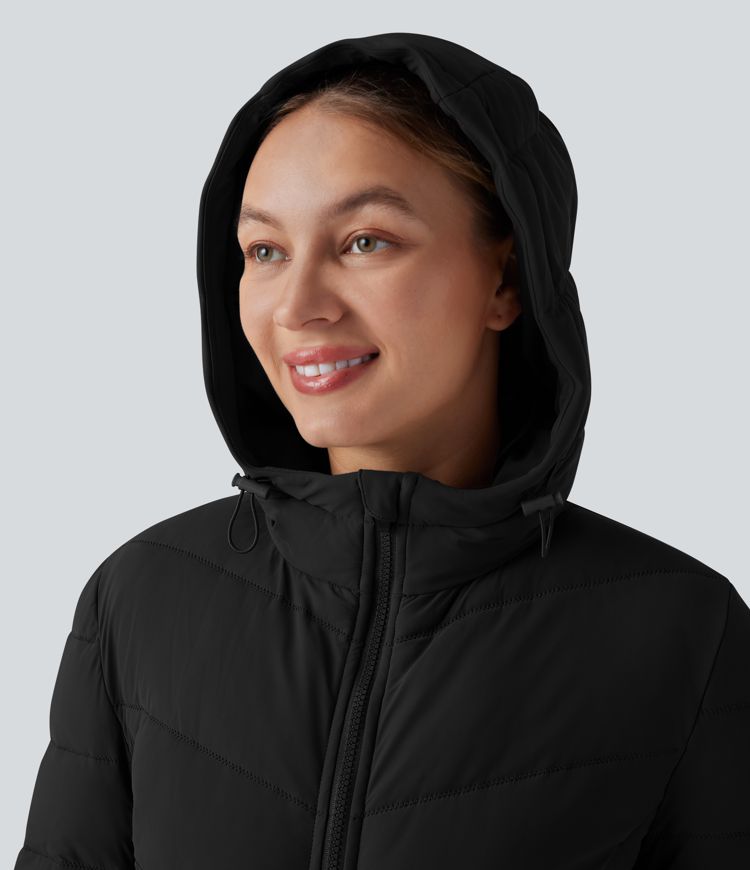 puffflex kapuzenjacke lange dehnbare wattierte freizeitjacke mit taschen