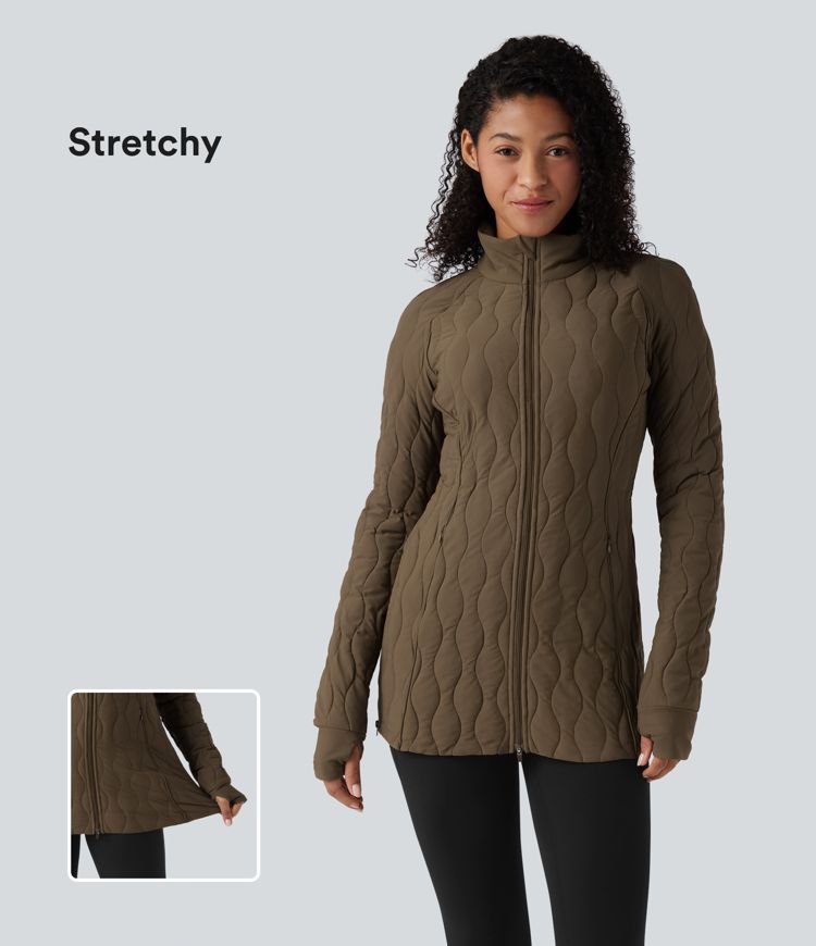 steppjacke mit hohem kragen langen Ärmeln daumenlöchern reißverschluss und taschen