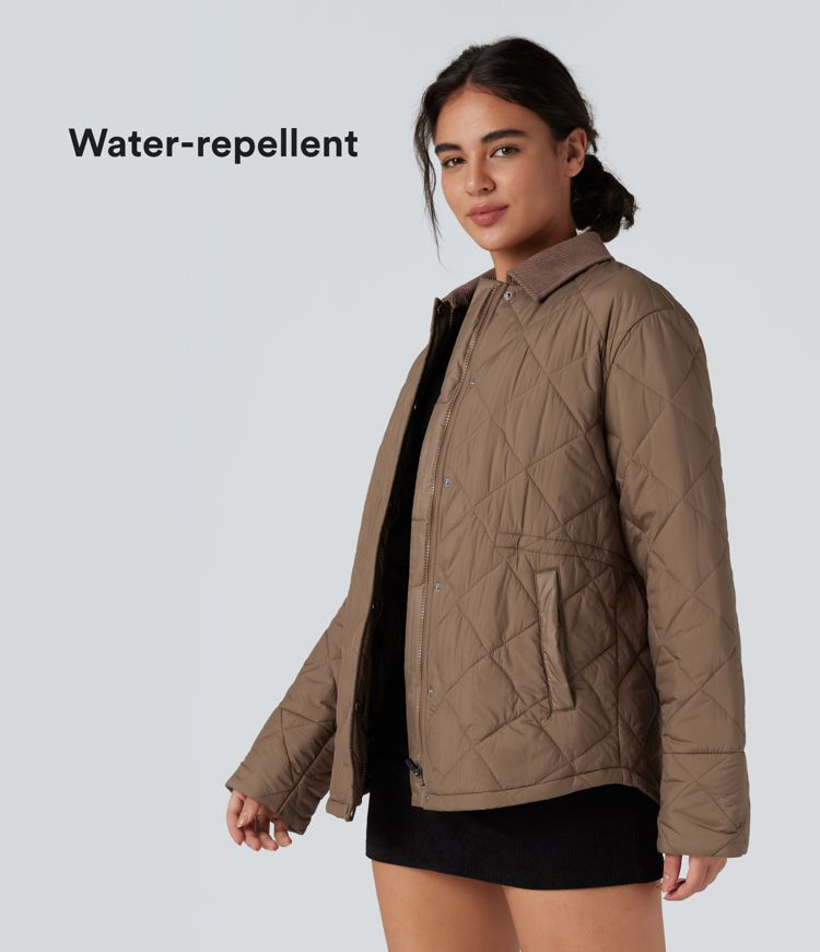 strapazierfähige wasserabweisende kontrastfarbene cord-freizeitjacke mit kordelzug und taschen