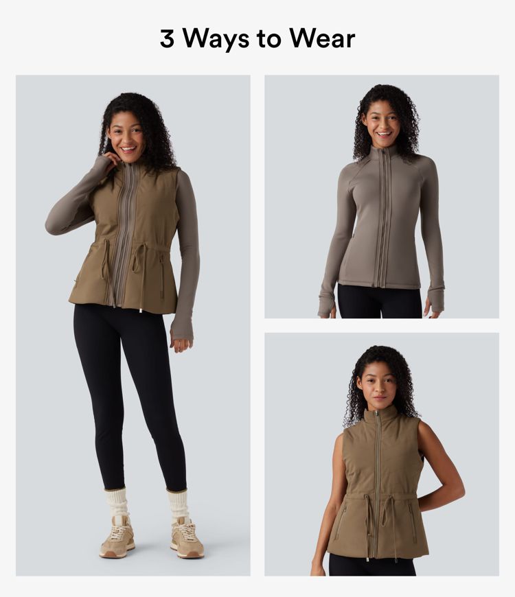 3-in-1 fleecejacke mit hohem kragen langen Ärmeln und daumenlöchern steppweste mit taschen