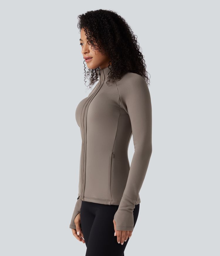 3-in-1 fleecejacke mit hohem kragen langen Ärmeln und daumenlöchern steppweste mit taschen